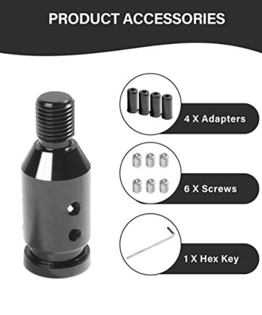 Black aluminum gear shift connector kit: 4 sleeves, 6 screws, and hex key