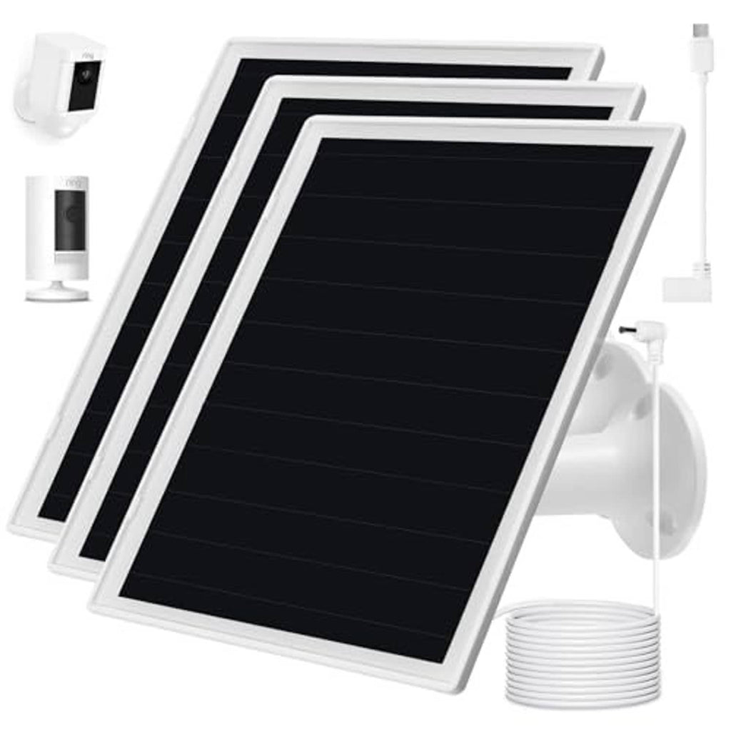 White solar charger panel kit with wall mount bracket and coiled cable