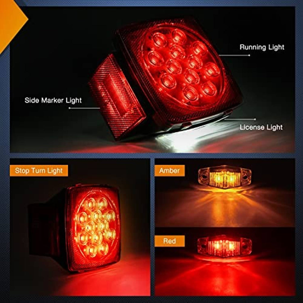 Illuminated red stop/turn and amber side marker LED trailer lights