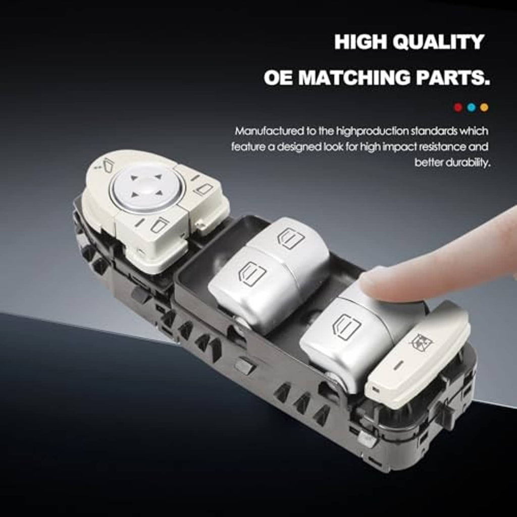 Beige power window switch kit with four rocker switches on black mounting base