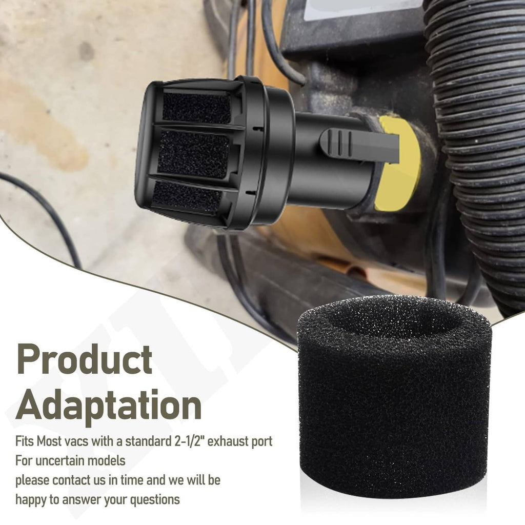 Black wet/dry vac muffler diffuser end with foam sleeve and vent slots