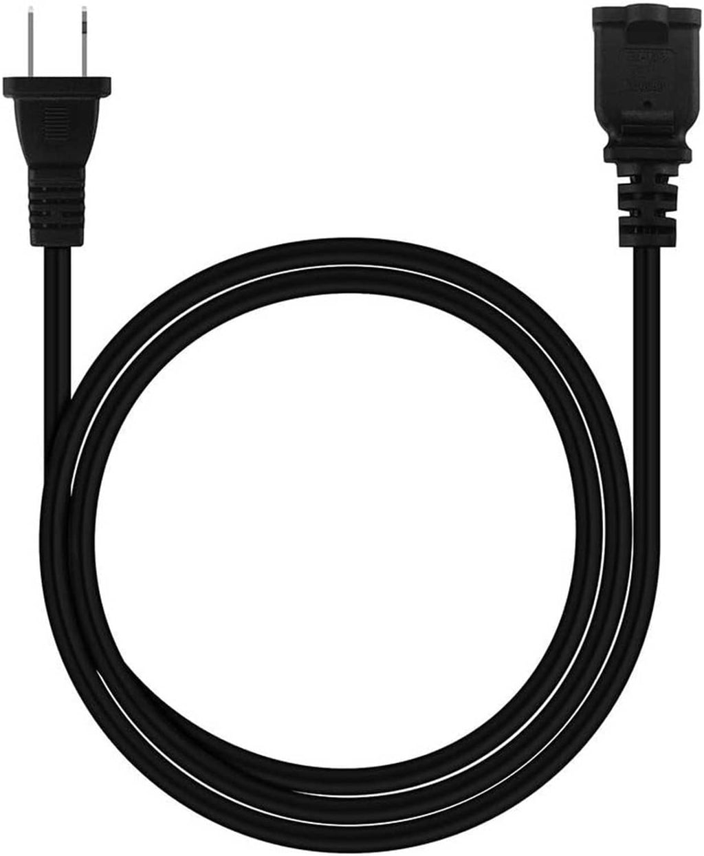 Coiled black extension power cord with two-prong plugs