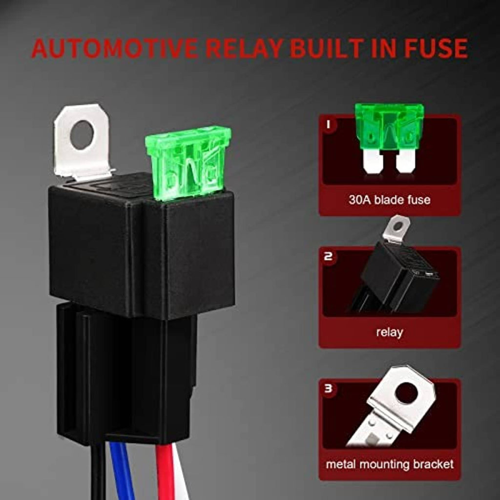 Fused DC relay with green blade fuse and metal mounting bracket, black housing