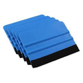 Set of 5 blue felt-edge vinyl squeegees with black scraper edge, 4 in