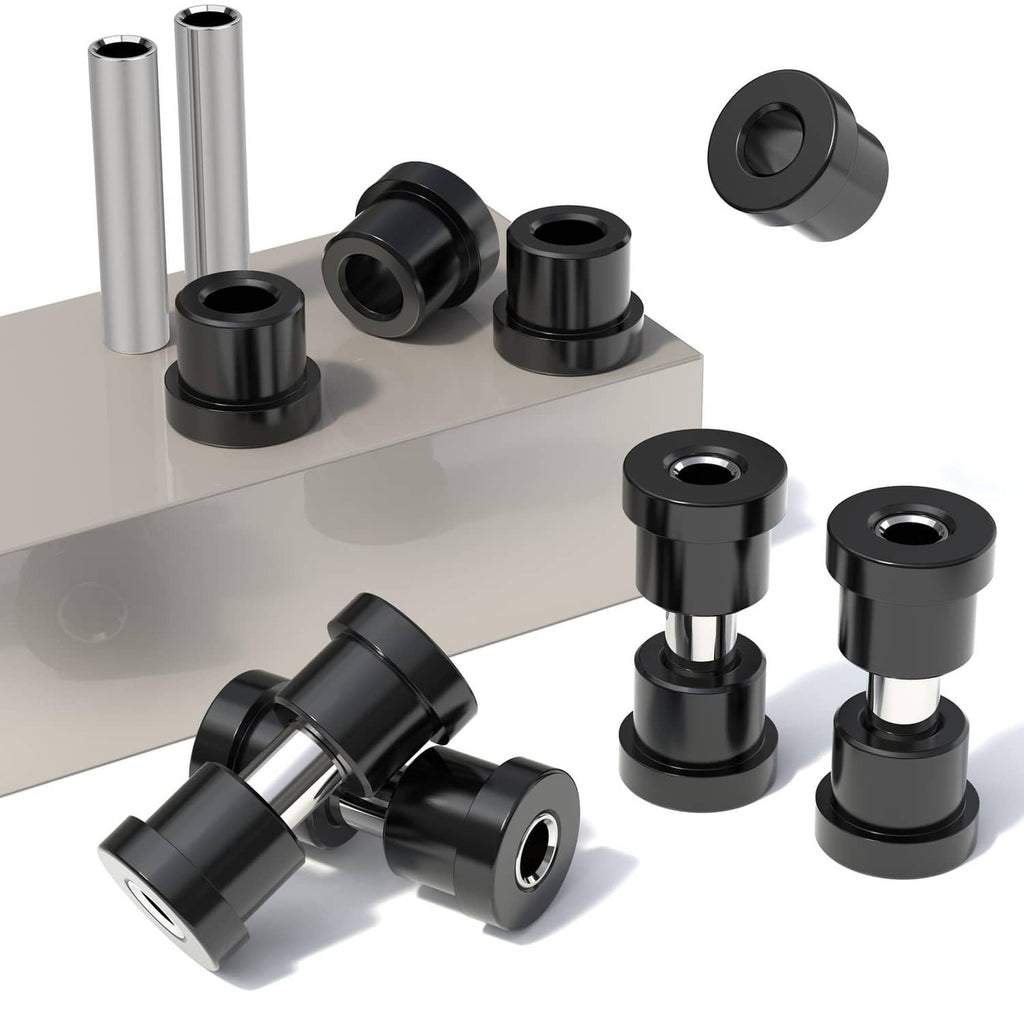 Set of black bushings with silver metal sleeves for golf cart rear suspension