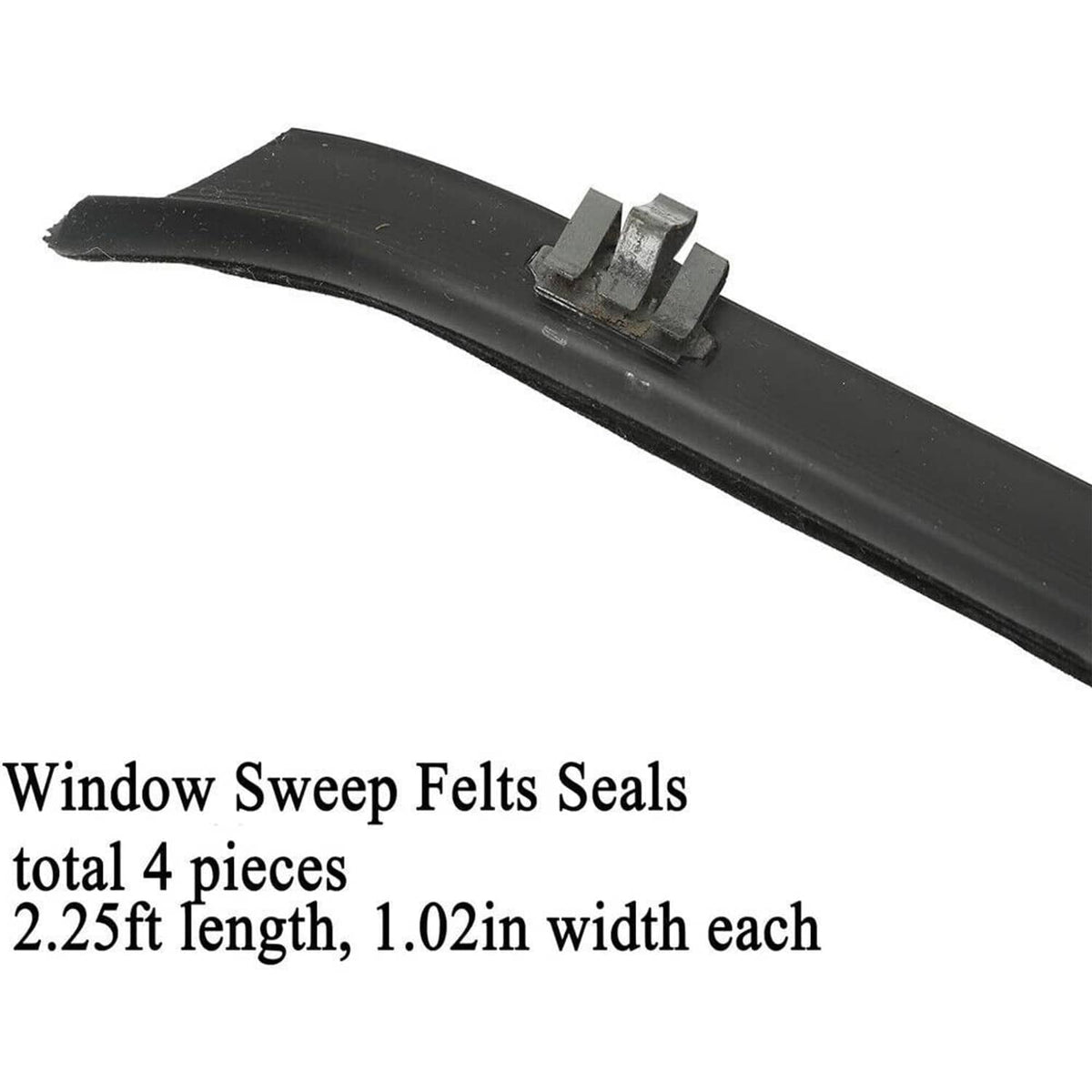 Black rubber window sweep felt seal piece with metal mounting clip