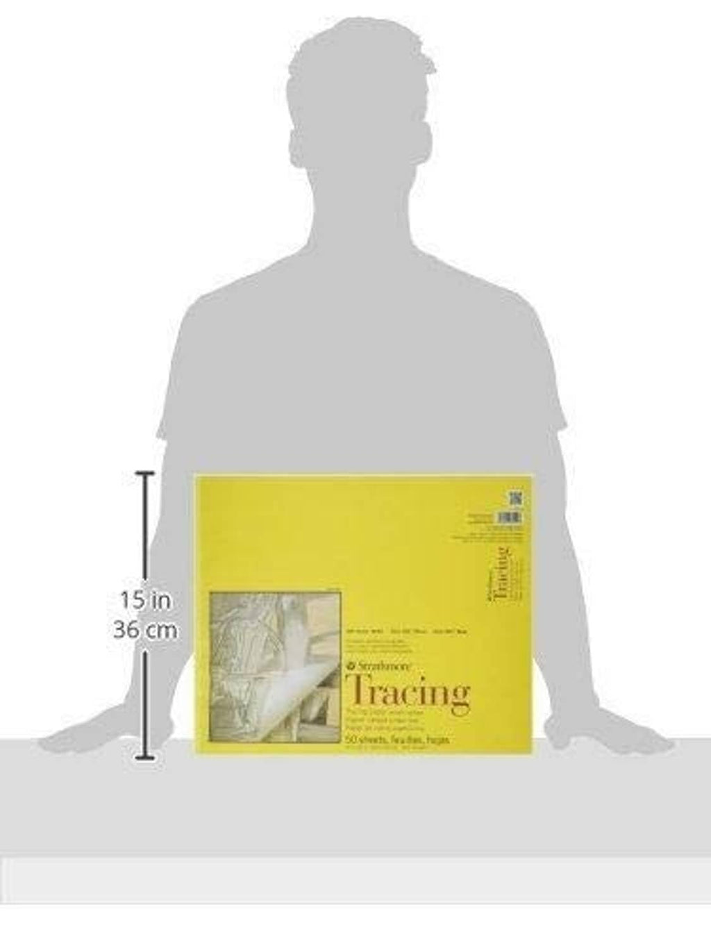 Silhouette size view showing a yellow tracing paper pad package, 15 in label