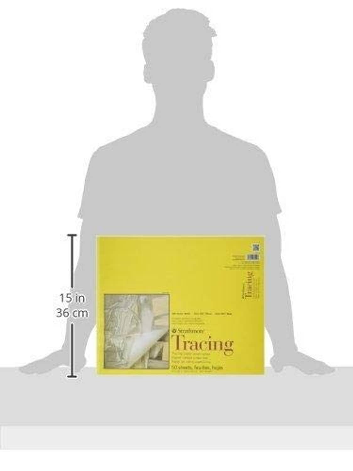 Silhouette size view showing a yellow tracing paper pad package, 15 in label