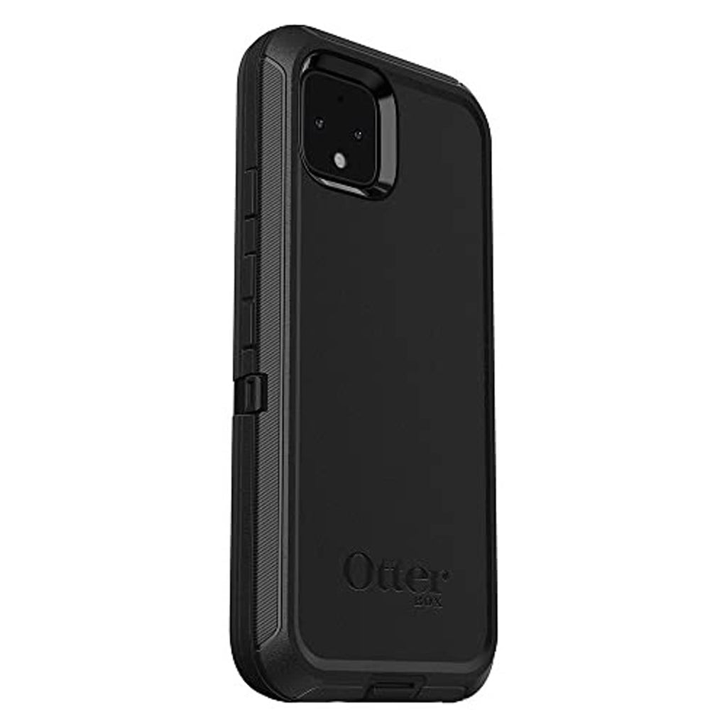 Black OtterBox phone case with textured grip and camera cutout for Pixel 4