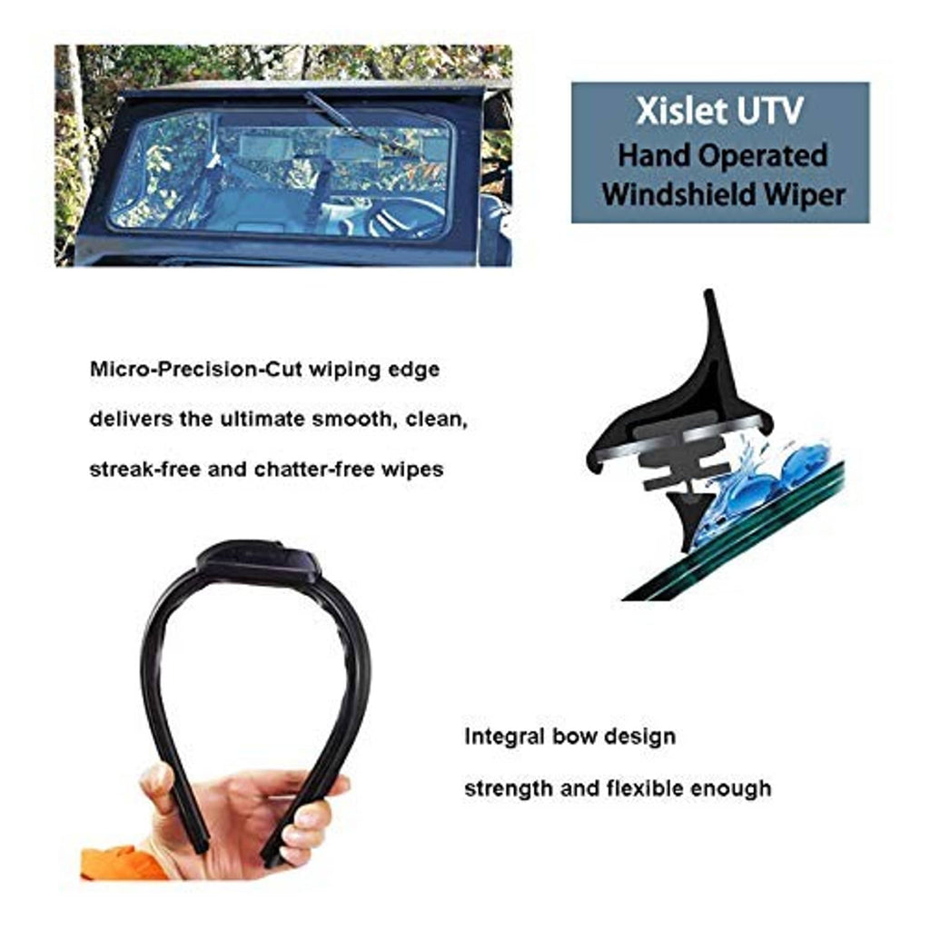 UTV windshield wiper blade edge with U-shaped bow connector for manual use