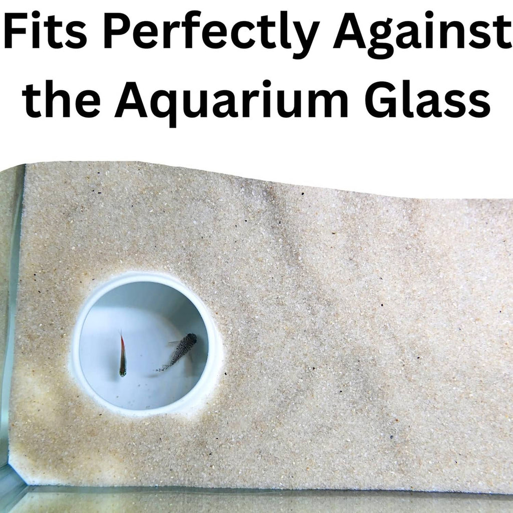 White aquarium corner cave insert with round hole opening in sand substrate