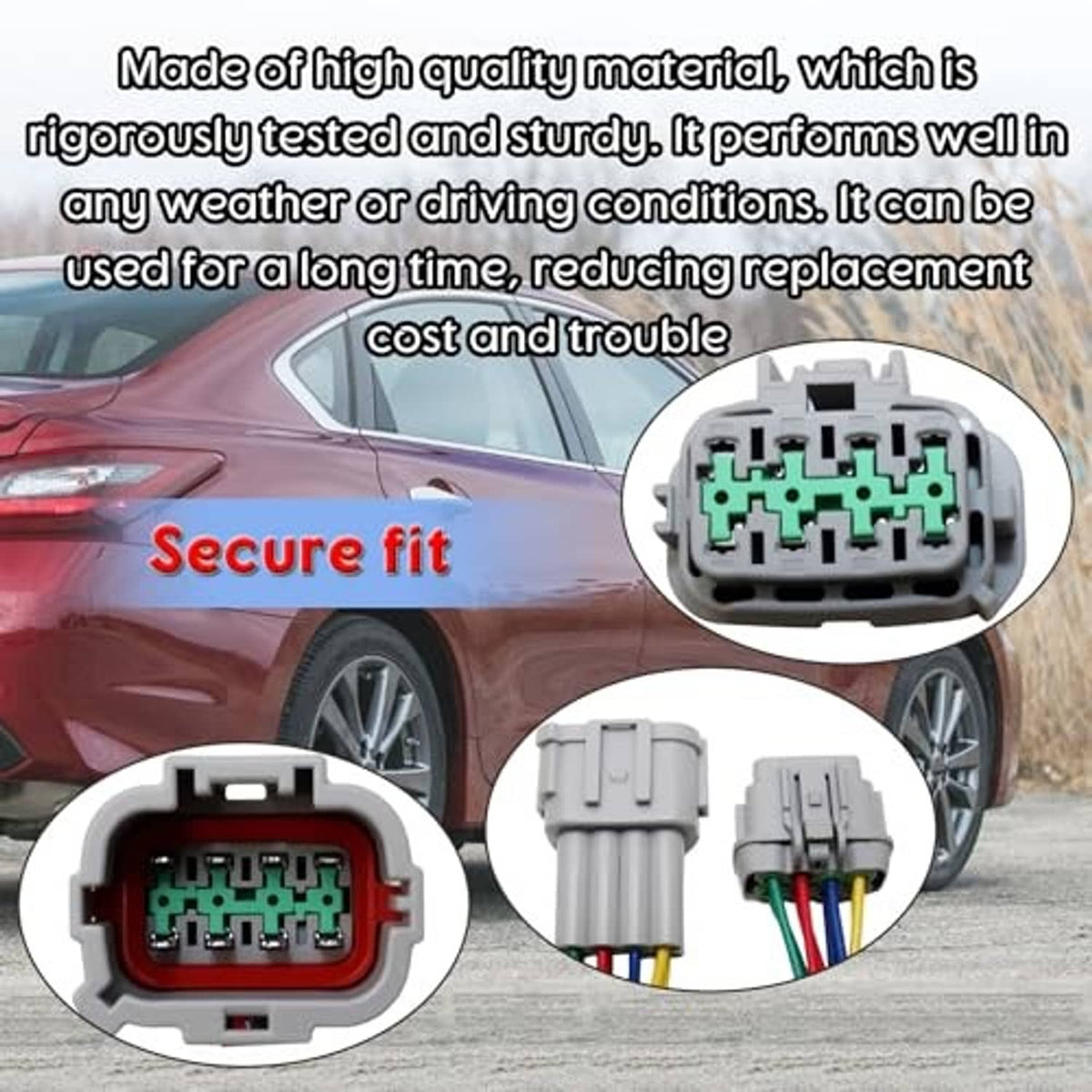 Headlight pigtail connector with multicolor wires and rear terminal housing close-up