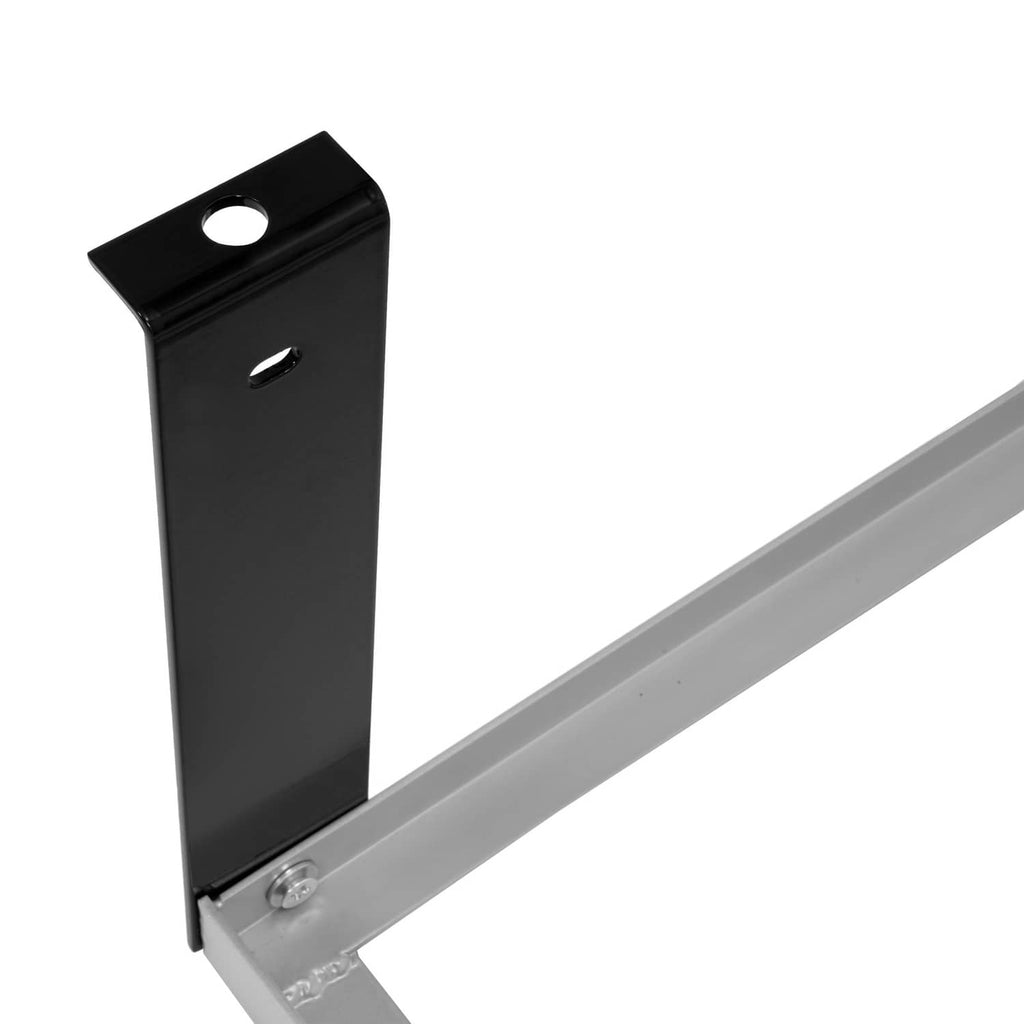 Black mounting end bracket with hole and silver side rail with fastener