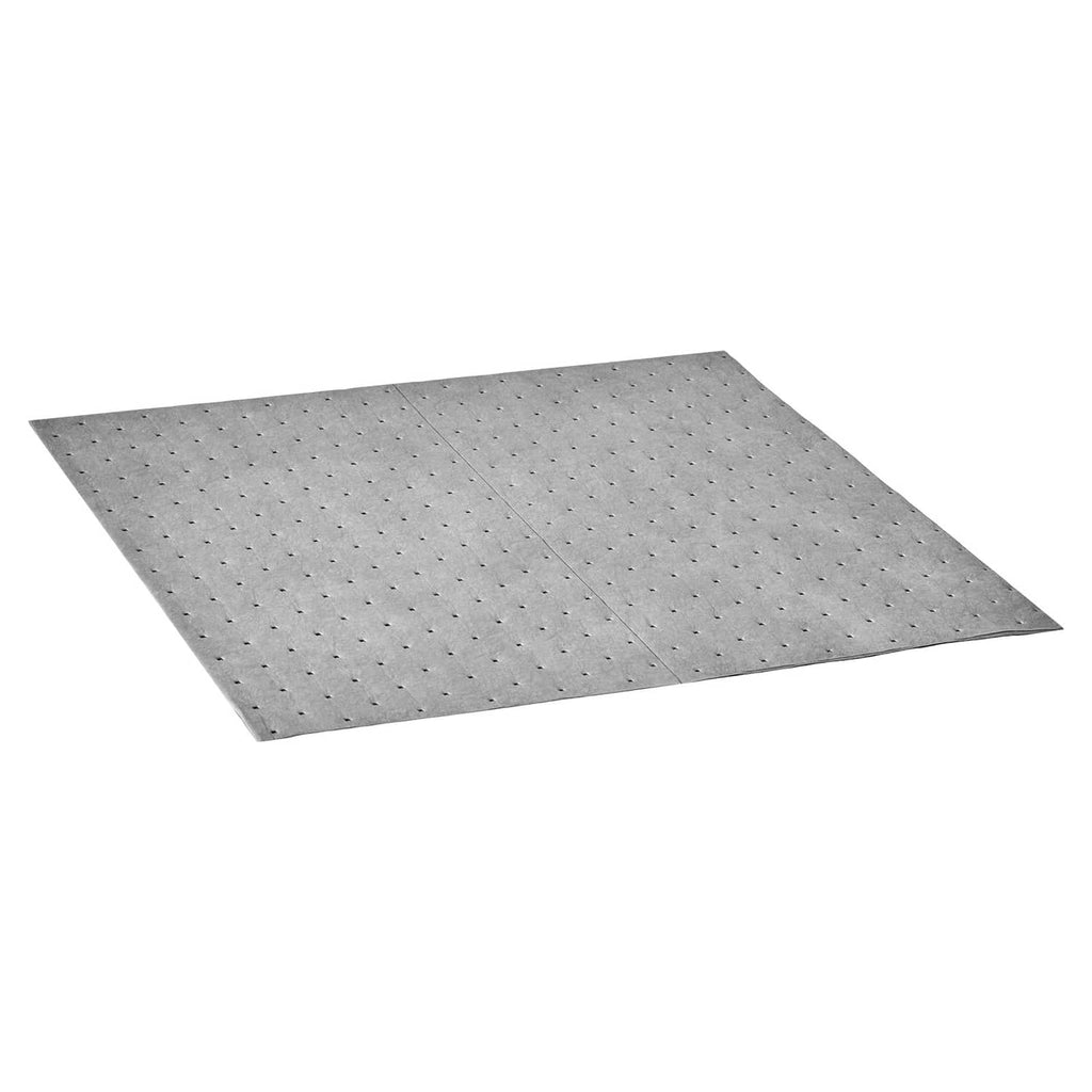 Grey perforated absorbent pad sheet for oil and water cleanup, 16 x 18 in.