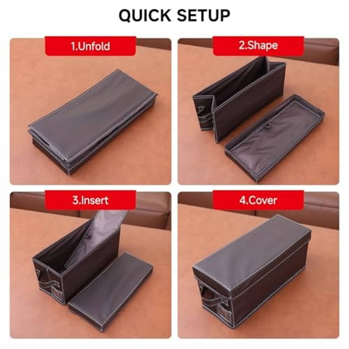 Faux leather CD storage box quick-assembly parts: base, insert, and cover
