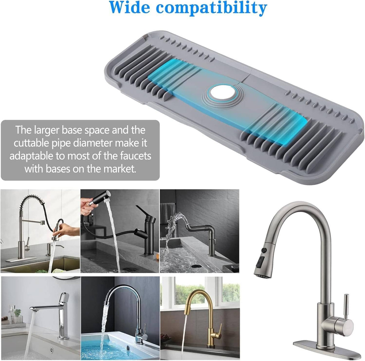 Light grey silicone faucet deck plate adapter with wide base space and ribbed mat