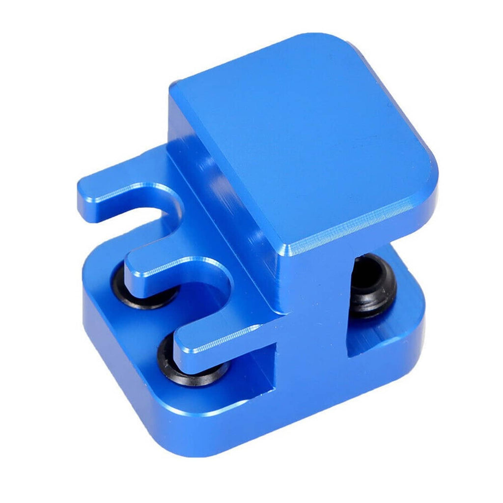 Blue master link chain press tool with multiple notches and black threaded dies