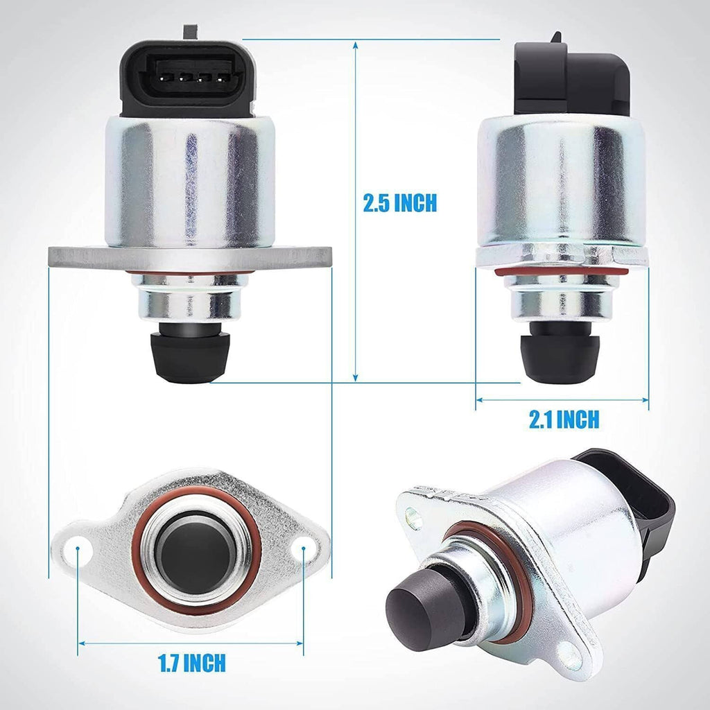 Idle air control valve with metal housing, black connector, and inline size markings