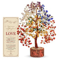 7 chakra crystal tree ornament with multicolor gemstone branches and round wooden base
