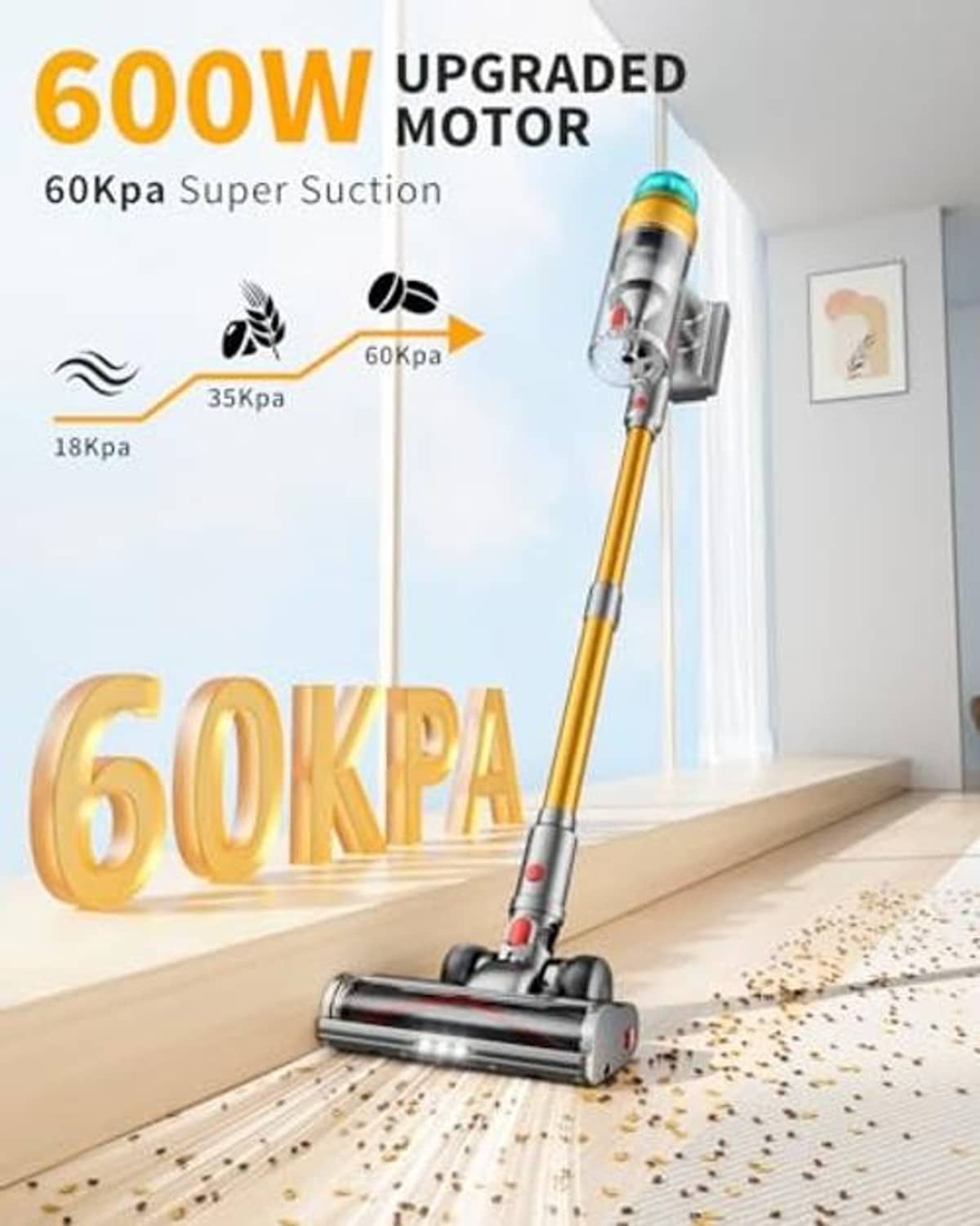 Cordless stick vacuum cleaner upright with slim motorized floor nozzle