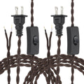 Brown twisted cloth-covered lamp cord with two plug ends and inline switch segments