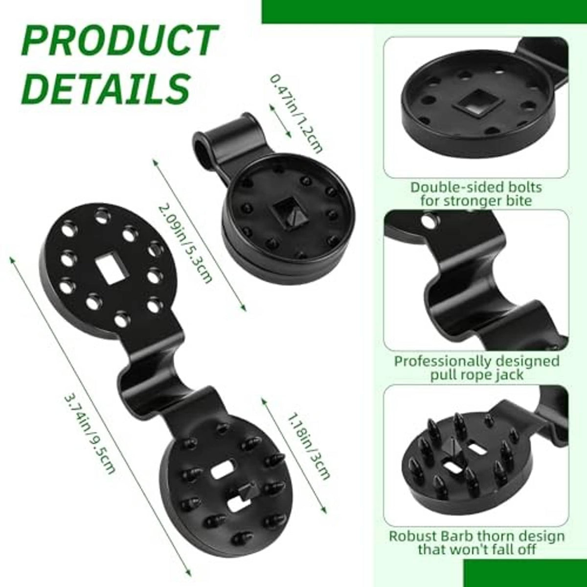 Black round tarp clip detail: double-sided bolts and pull-rope jack plastic