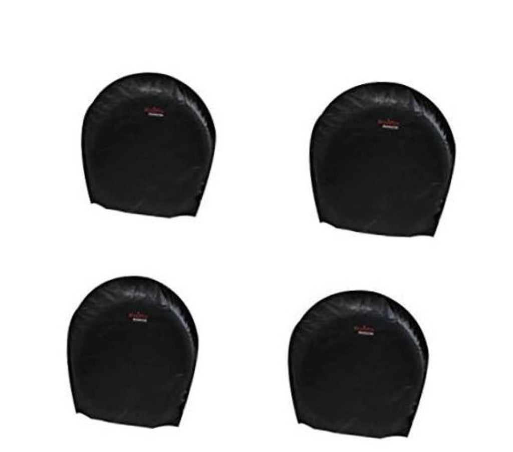 Set of 4 black half-round tire covers with small logo patch on each cover