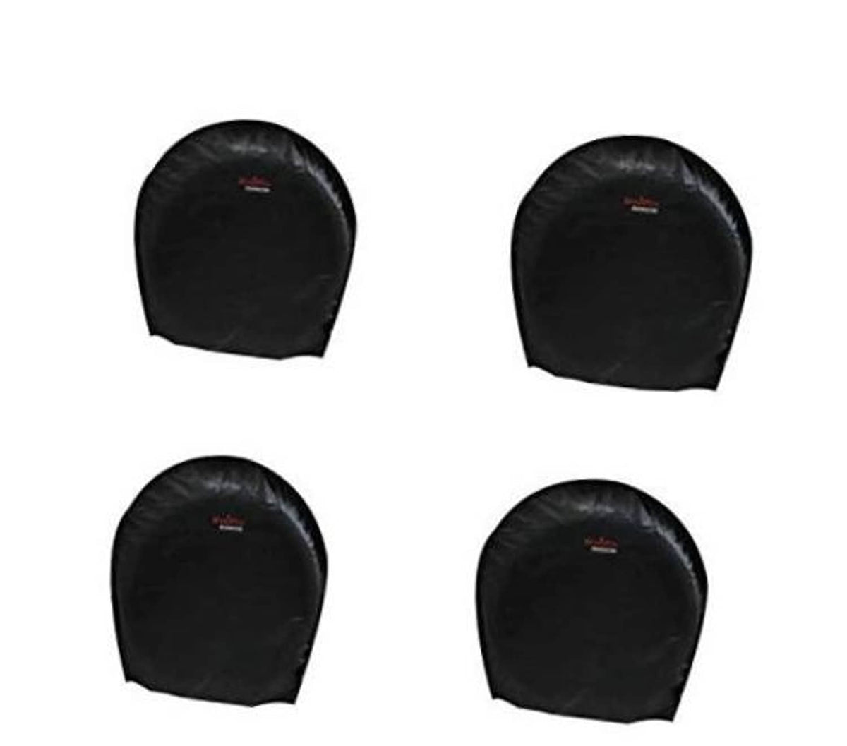 Set of 4 black half-round tire covers with small logo patch on each cover