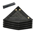 Black shade cloth tarp bundle, folded panels with reinforced corner grommets and ties