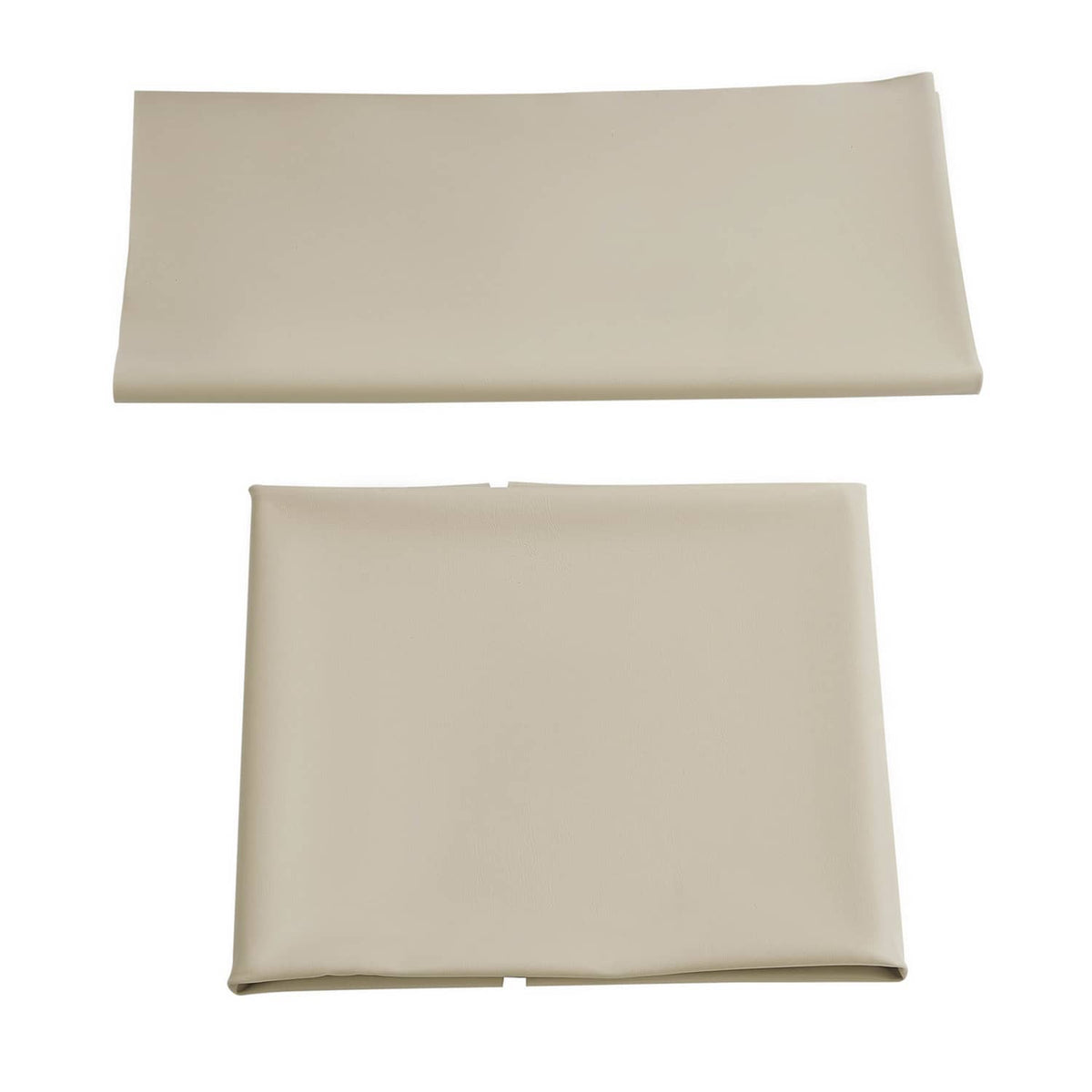Tan seat cushion and seat back covers with corners and attachment tabs visible.