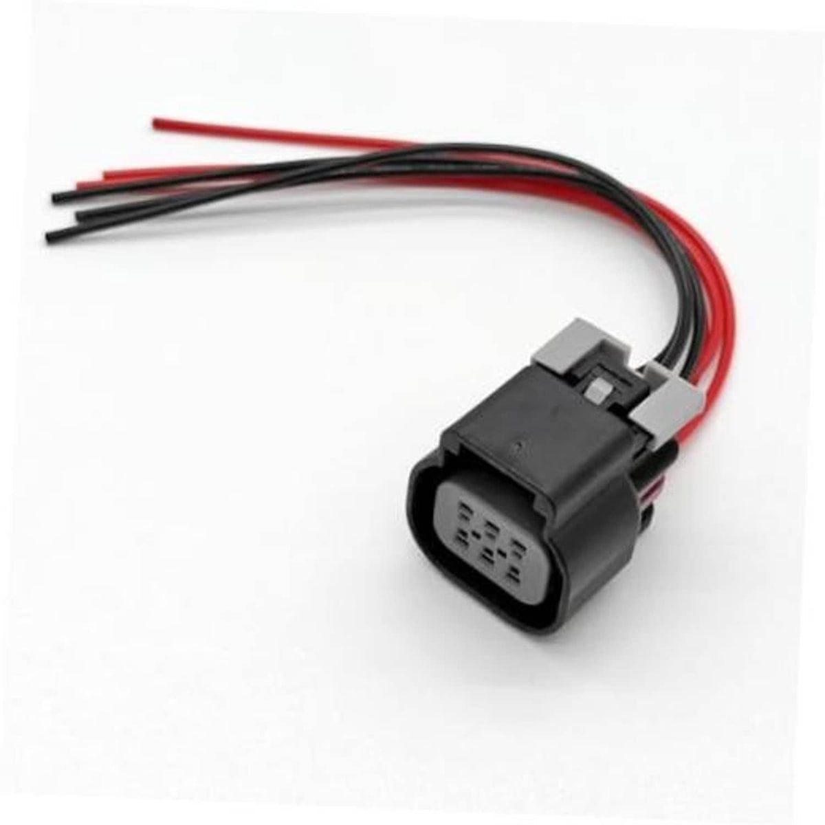 Throttle body connector pigtail with 6-wire harness, black and red leads, gray plug