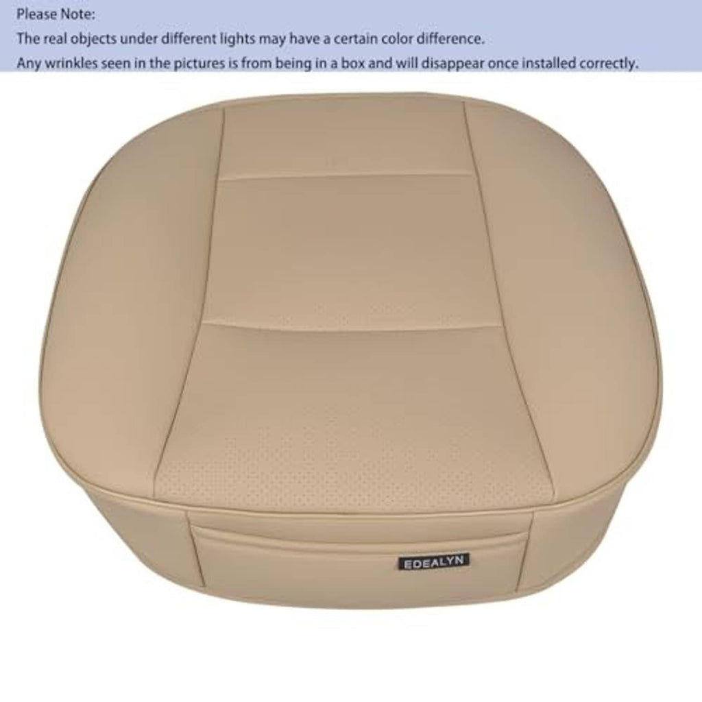 Beige PU leather front seat cover with centered backrest section and IDEALYN patch