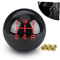 Black round 5-speed resin gear shift knob with red 1–5 and R markings and glossy face