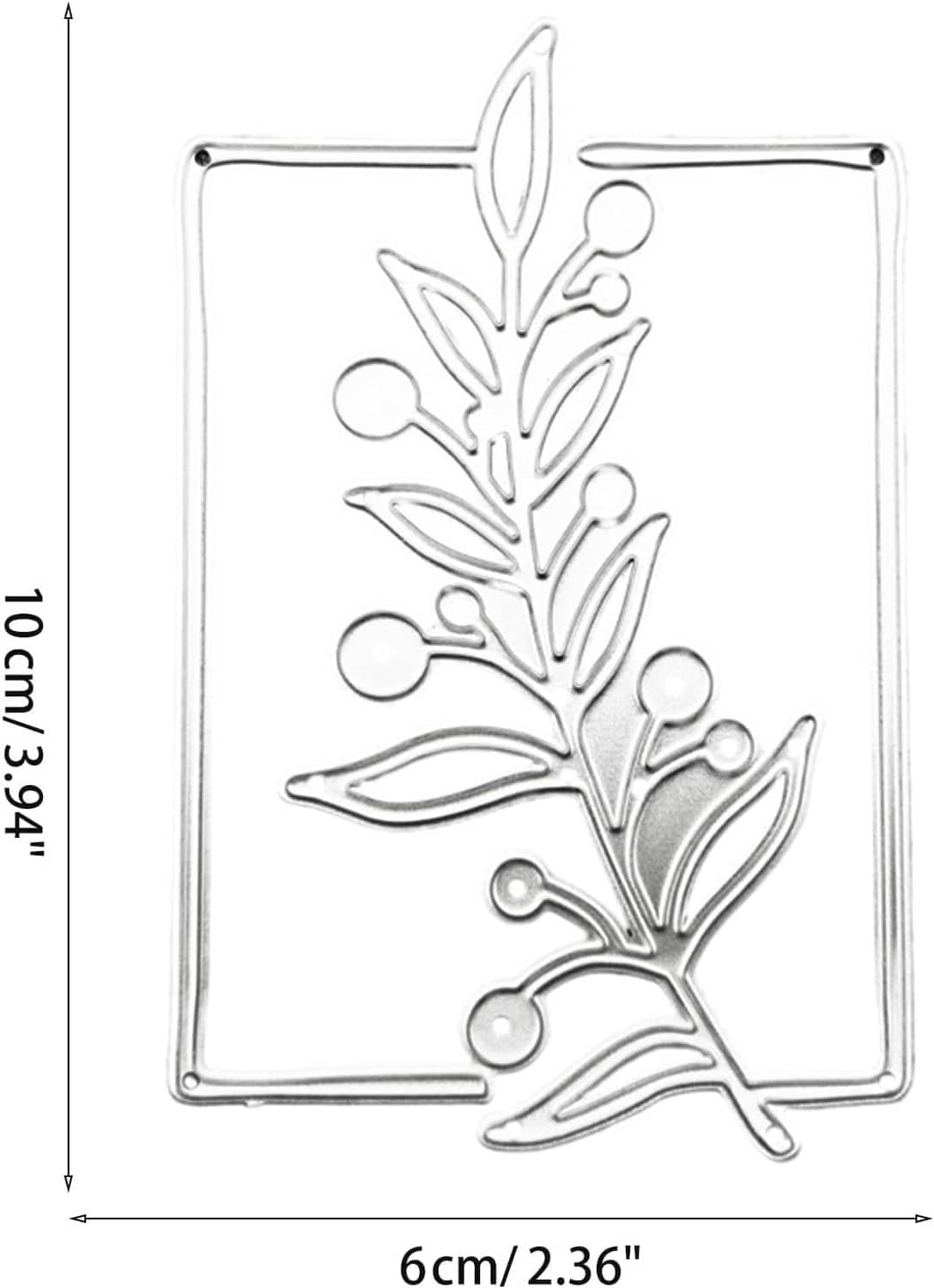 Floral tree branch metal cutting die with dimensions marked on sides