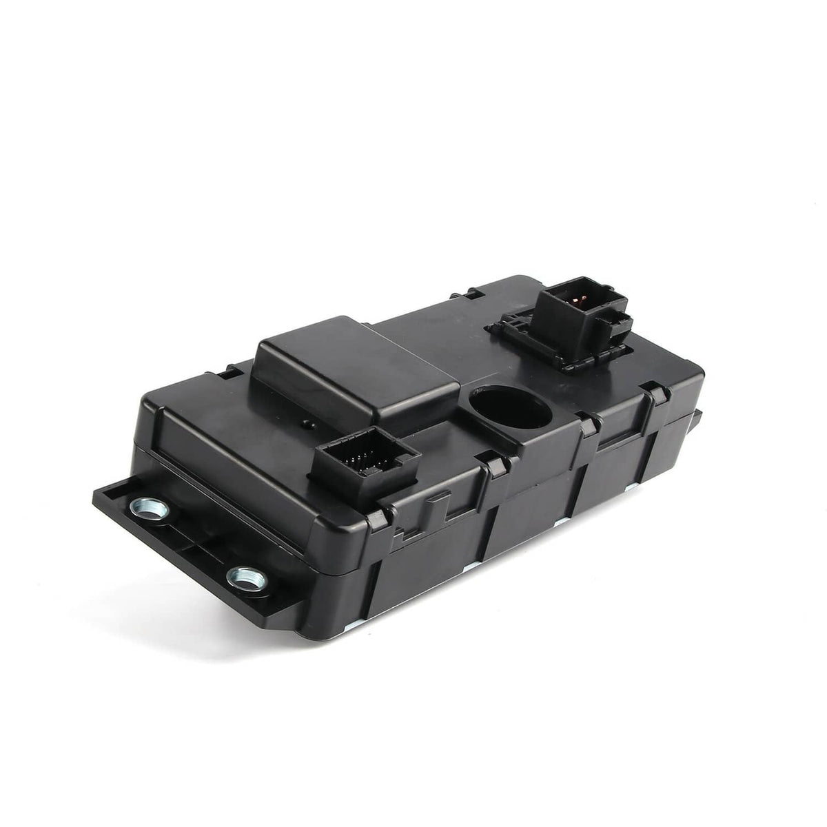 A/C climate control module panel rear view with wiring connector sockets on black casing