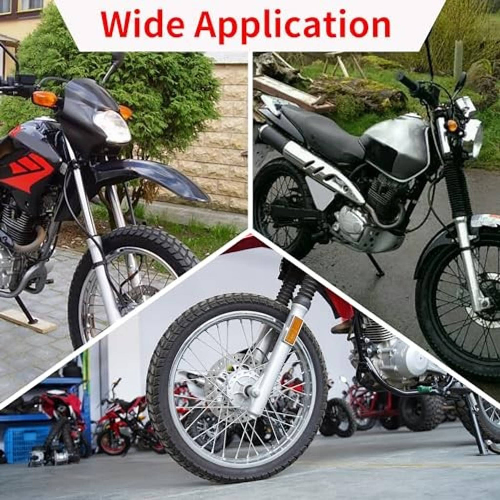 Motorcycle wheels shown with inner tubes for wide use, black tubes with blue stripe