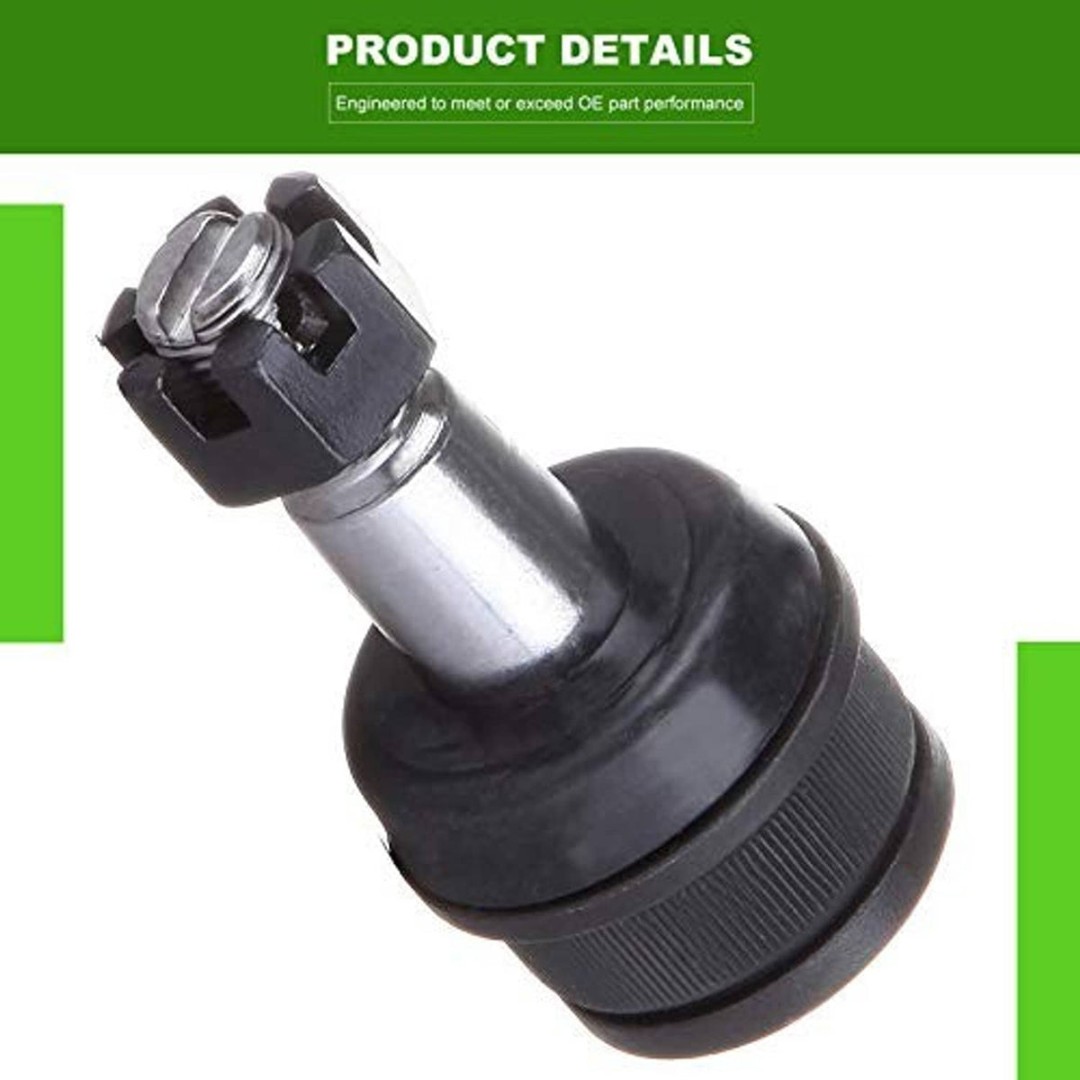 Front ball joint with black rubber boot and silver metal housing, close-up