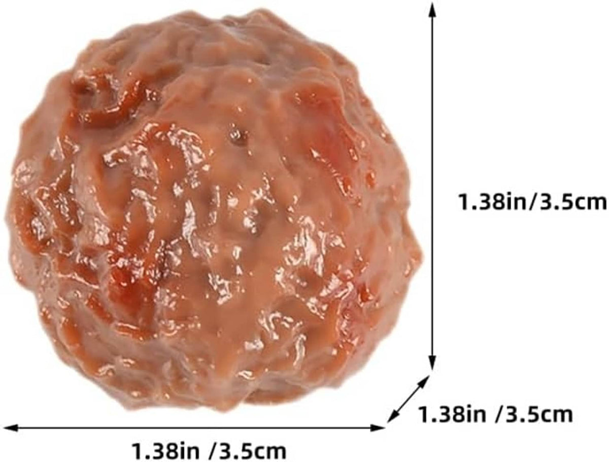 Artificial beef meatball ball, brown, size shown as 1.38 in / 3.5 cm