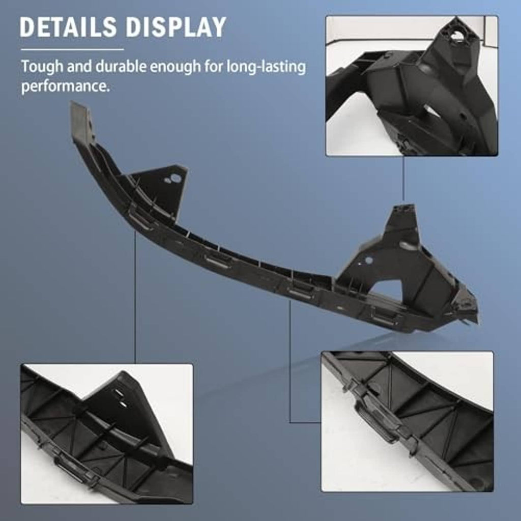 Long black front bumper bracket with clips and slots, molded plastic