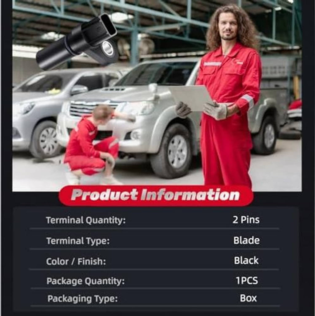 Engine camshaft position sensor product info panel, 2-pin terminal and black finish