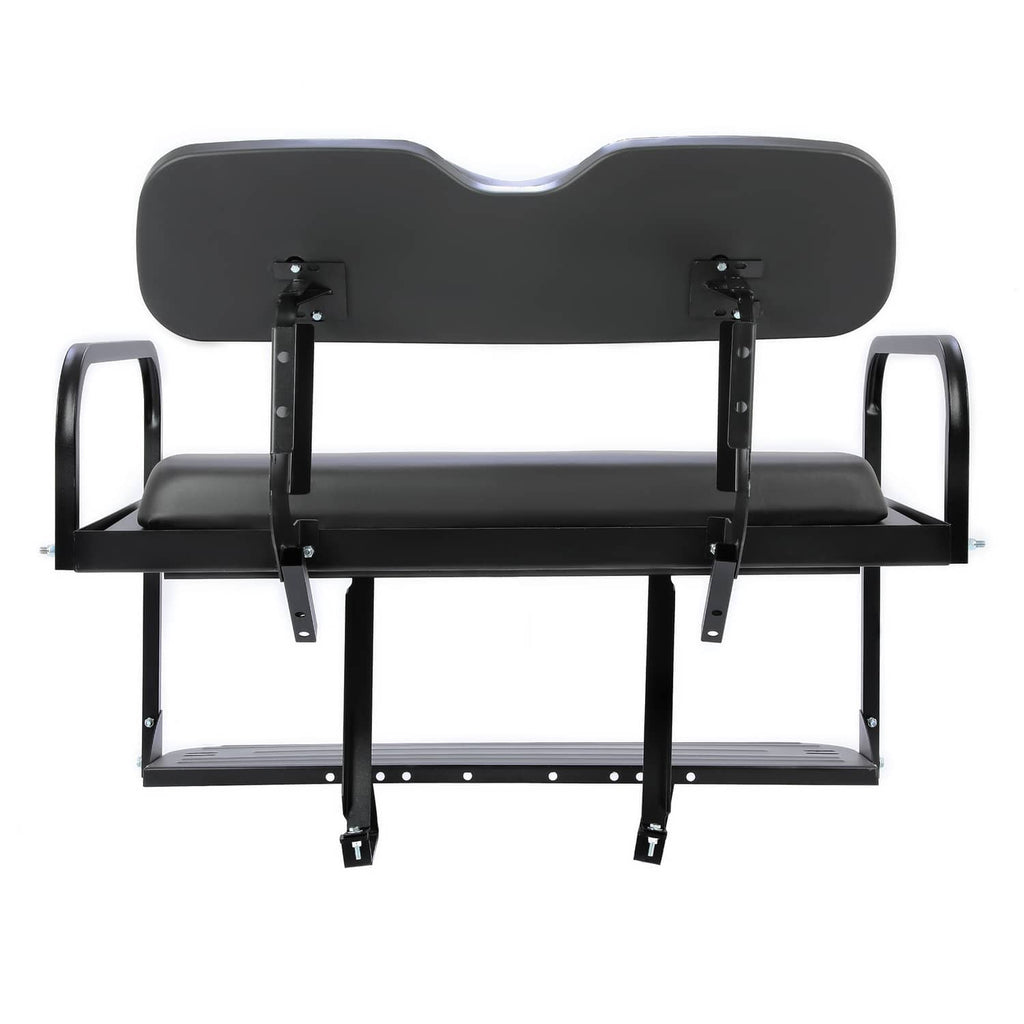 Black rear seat assembly with padded headrest and two armrest supports
