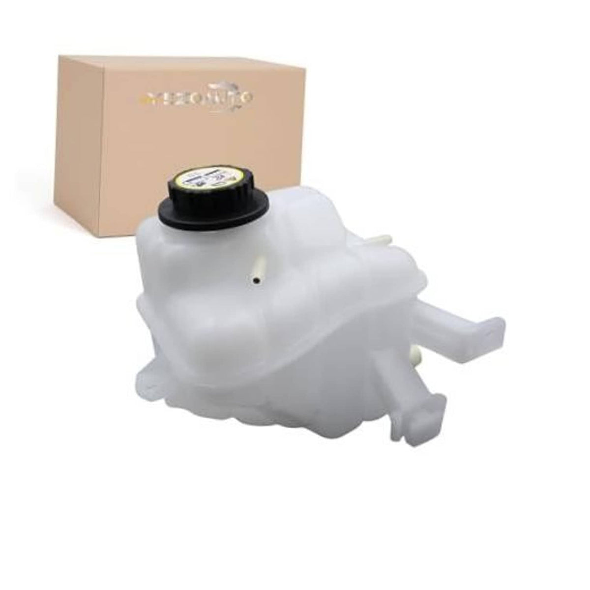 White front pressurized coolant reservoir with black cap and small vent hole