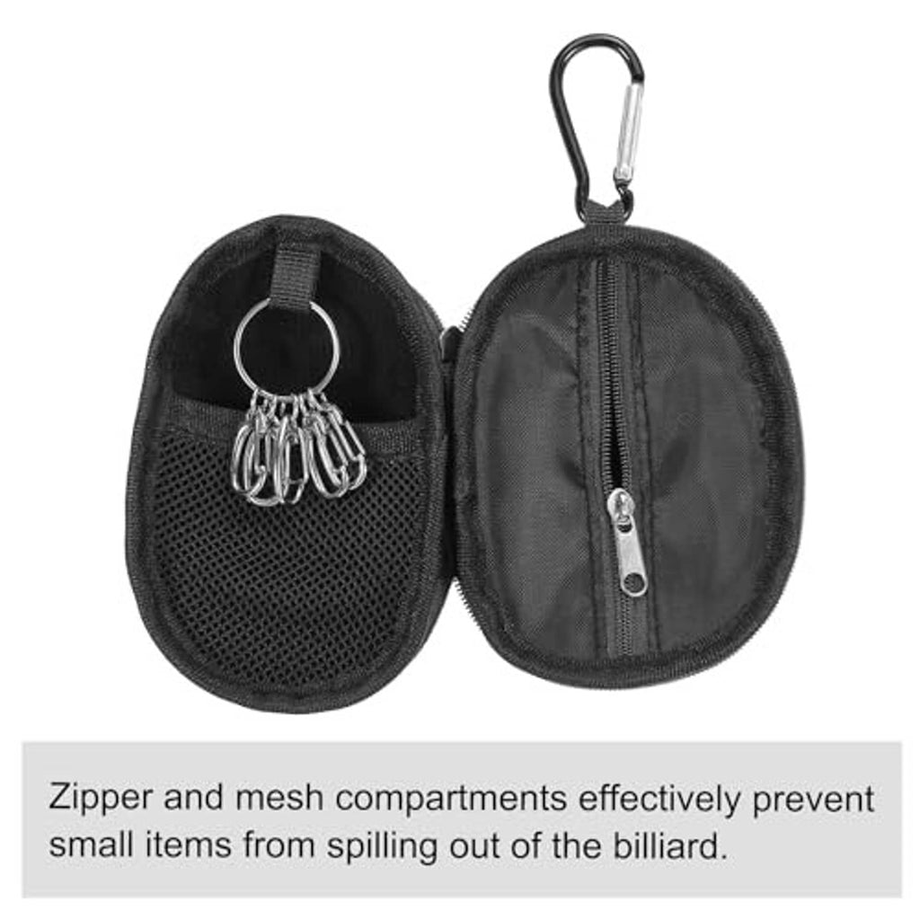Black zippered chalk bag with mesh compartment and carabiner loop