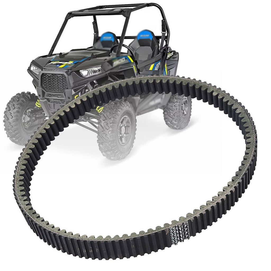 Heavy-duty drive belt loop with black ribbed surface and toothed edges