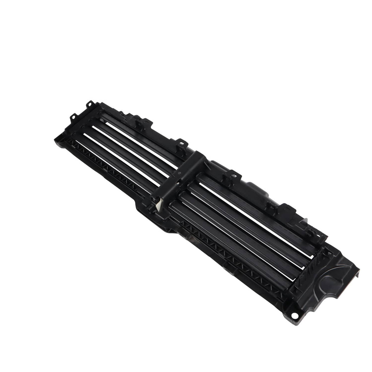 Black upper radiator grille air shutter with vent slats and side mounting tabs