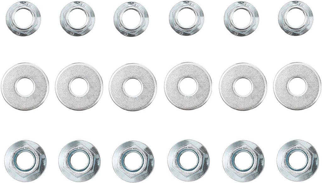 Mower deck wheel washer kit: silver metal washers and bolt-nut rings