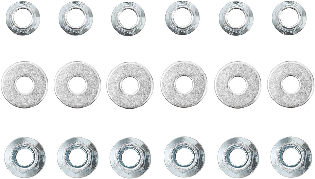 Mower deck wheel washer kit: silver metal washers and bolt-nut rings