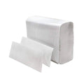 Multi-fold paper towels case with white sheets, stacked in dispenser-style roll