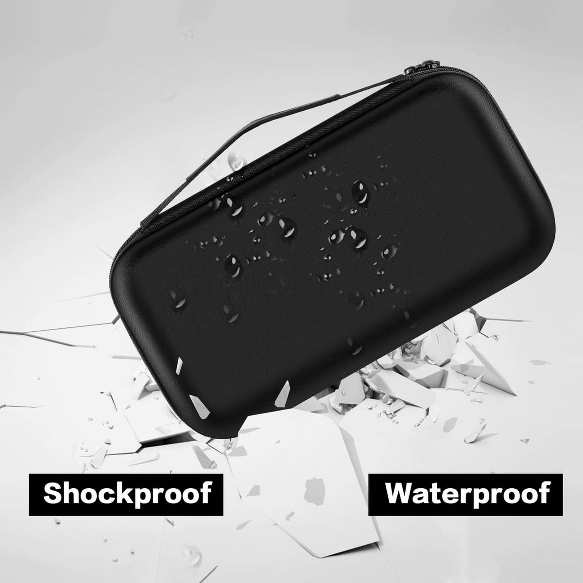 Black hard EVA walkie talkie case with water droplets and zippered closure