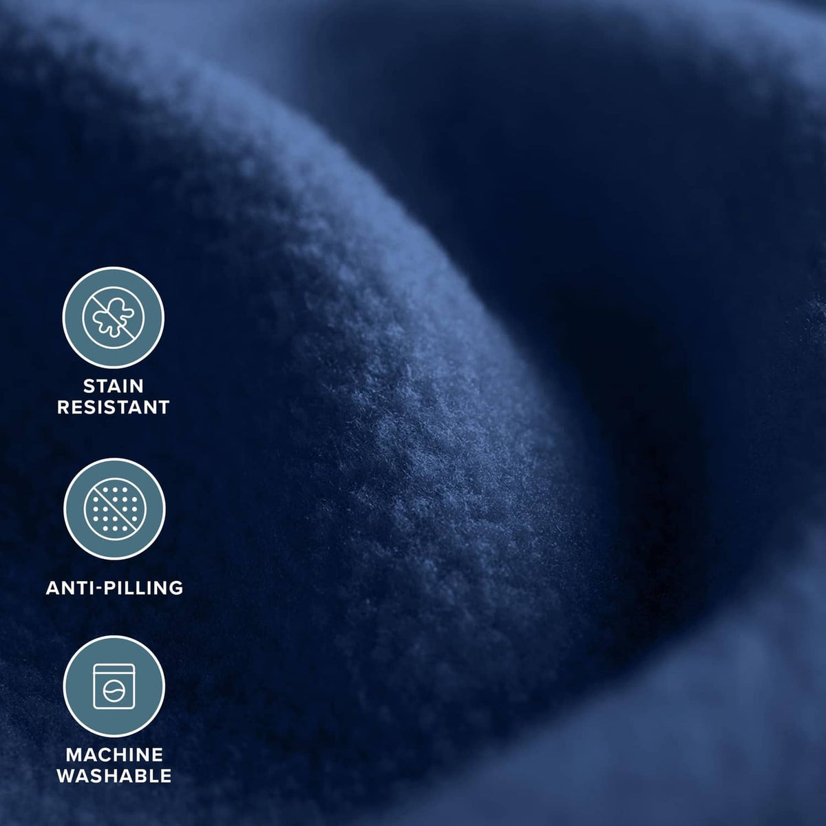 Dark blue blanket fabric with stain-resistant, anti-pilling, machine-washable features